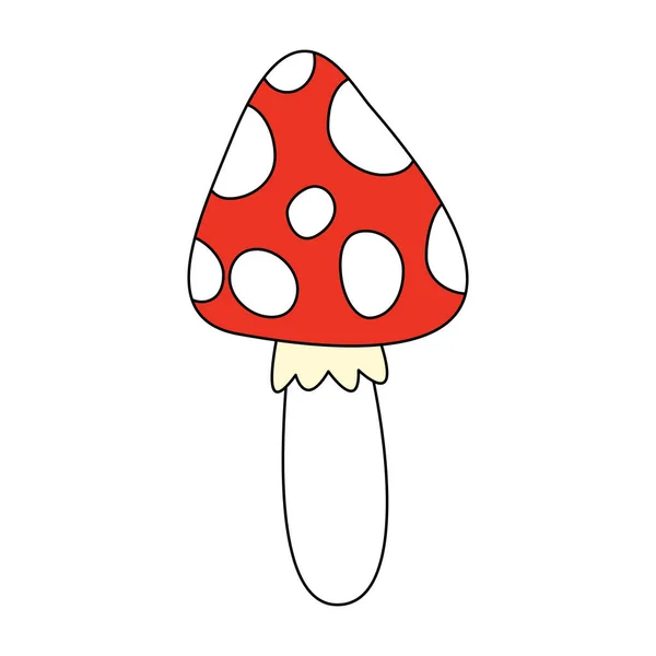 Red Mushroom White Dots Amanita Poisonous Doodle Style Flat Vector — Archivo Imágenes Vectoriales