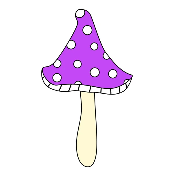 Magic Violet Poison Mushroom White Dots Doodle Style Flat Vector — Stockvector