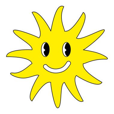 Retro tarzı gülen ifade güneşi, doodle tarzı düz vektör çizimi