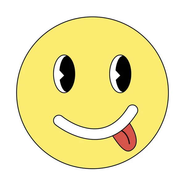 Retro Style Smiling Emoticon Tongue Doodle Style Flat Vector Illustration —  Vetores de Stock