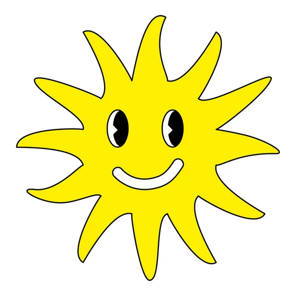 Retro Style Smiling Emoticon Sun Doodle Style Flat Vector Illustration — Stock Vector