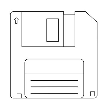 Disket diski ya da diskette retro elektronik depolama aygıtı, doodle style düz vektör çizimi resimleme çocuk kitabı boyama