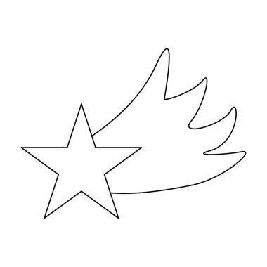 Kuyruklu renkli çizgi film yıldızı, çizgi roman boyama kitabı için düz çizgili çizim çizimi