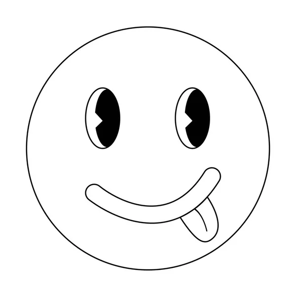 Retro Stijl Lachende Emoticon Met Tong Doodle Stijl Platte Vector — Stockvector