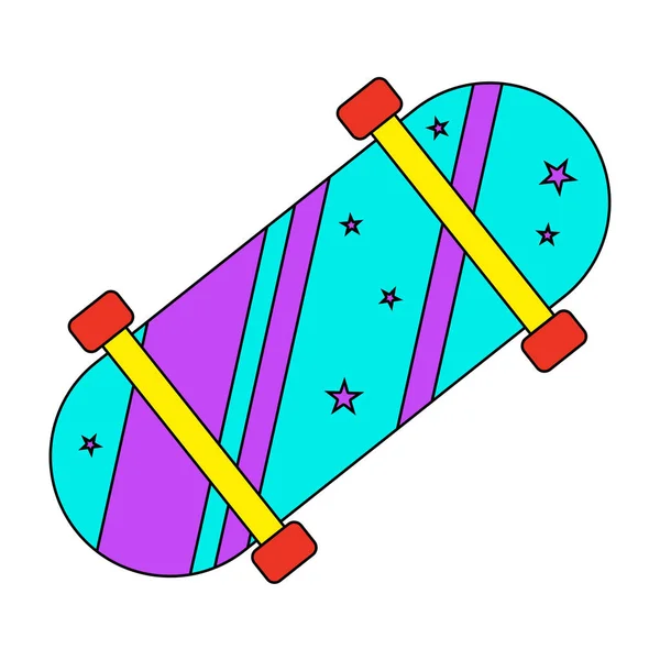 Skateboard Coloré Avec Des Étoiles Illustration Vectorielle Plate Gribouillage Style — Image vectorielle