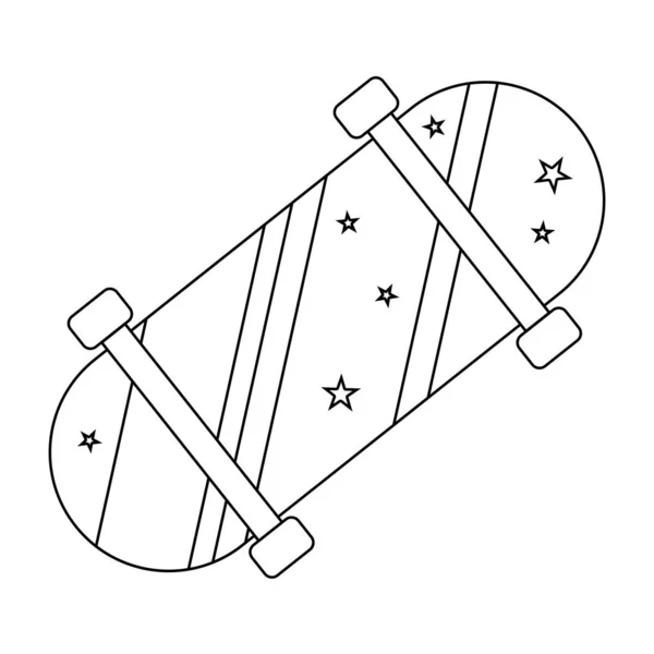Skateboard Mit Sternen Doodle Stil Flache Vektorumrisse Illustration Für Kinder — Stockvektor