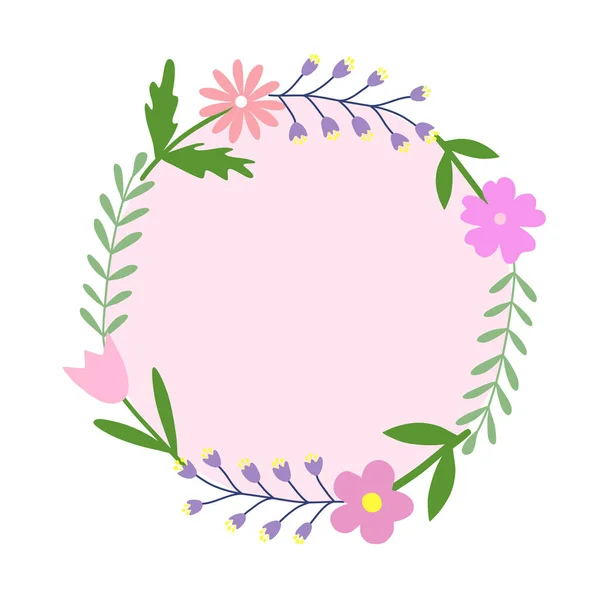 Circle Frame Flowers Vector Greetings Design Flower Elements Pink Background — Stock Vector