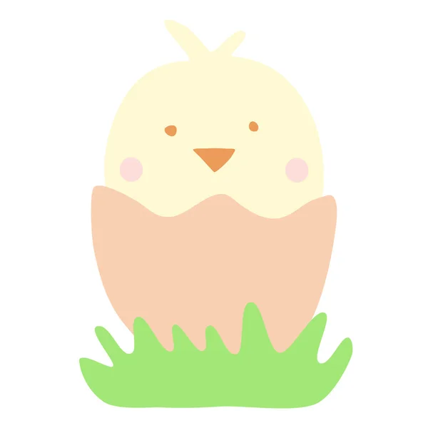 Cute Cartoon Little Chick Cracked Egg Easter Newborn Concept Doodle — Stock Vector