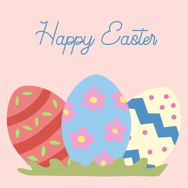 Velikonoční Přání Barevnými Vejci Trávou Textem Veselé Velikonoce Vektorová Ilustrace — Stockový vektor