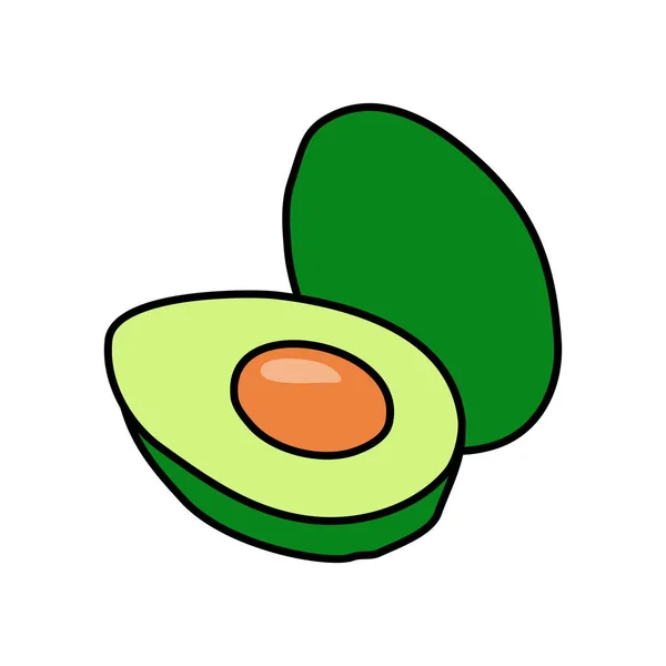 Gehele Gesneden Avocado Icoon Doodle Stijl Vector Illustratie — Stockvector