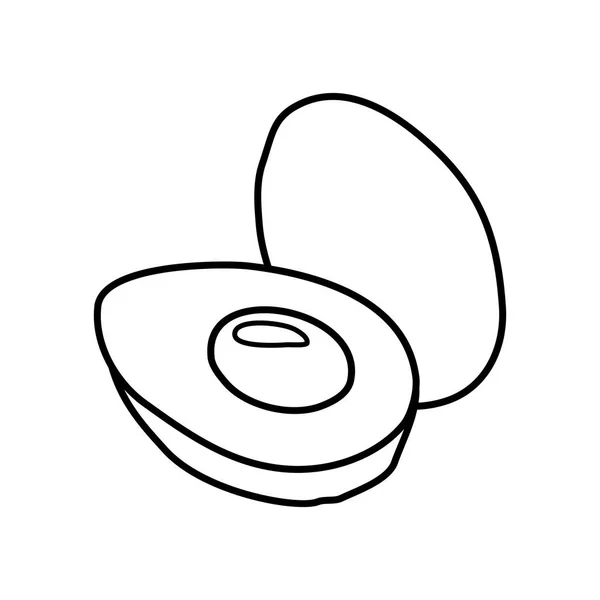 Gehele Gesneden Avocado Icoon Doodle Stijl Platte Vector Schema Illustratie — Stockvector