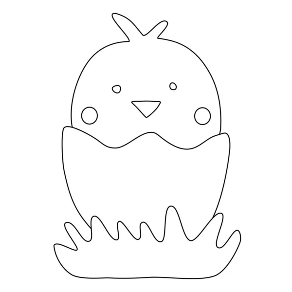 Roztomilé Kreslené Malé Kuřátko Popraskané Vejce Velikonoce Nebo Novorozence Koncept — Stockový vektor