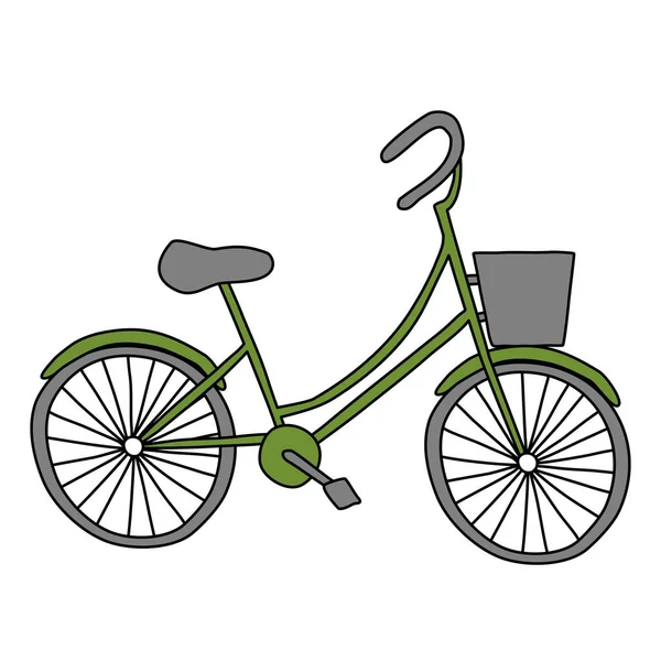 前に低いフレームとバスケットを持つ漫画の自転車 ドードルスタイルのベクトルイラスト — ストックベクタ