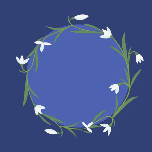 Круглая Рамка Подснежниками Весенние Цветы Синем Фоне Место Текста Векторная — стоковый вектор