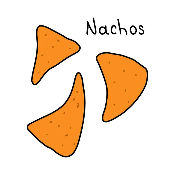 Chips Milho Mexicano Nachos Chips Tortilla Ilustração Vetor Estilo Doodle — Vetor de Stock