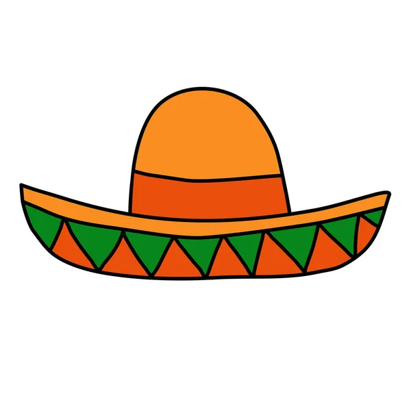 Cappello Messicano Sombrero Illustrazione Vettoriale Stile Doodle — Vettoriale Stock