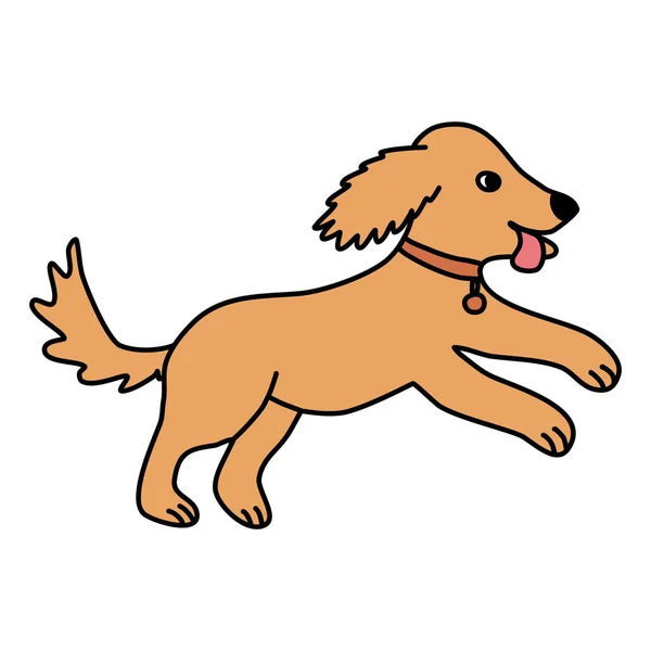 Cute Running Puppy Dog Doodle Style Flat Vector Outline Illustration — Stock Vector