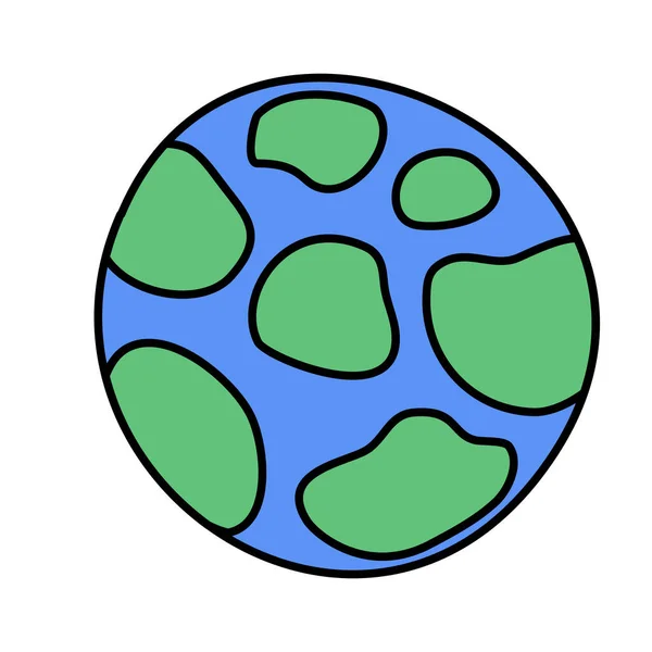 Abstrato Azul Verde Planeta Esfera Doodle Estilo Plano Vetor Ilustração — Vetor de Stock