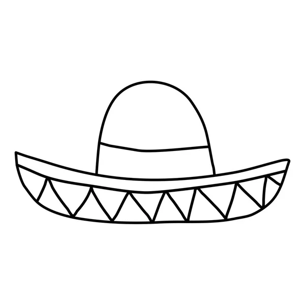Mexikanischer Hut Sombrero Doodle Stil Flache Vektorumrisse Illustration Für Kinder — Stockvektor