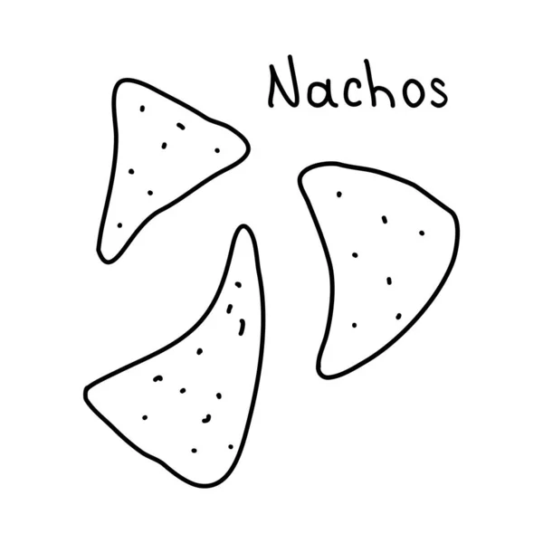 Chips Milho Mexicano Nachos Chips Tortilla Estilo Doodle Ilustração Esboço — Vetor de Stock