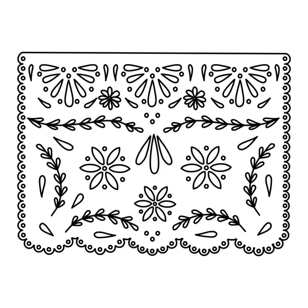 Mexican Paper Cut Flag Papel Picado Template Design Doodle Style — Stock Vector