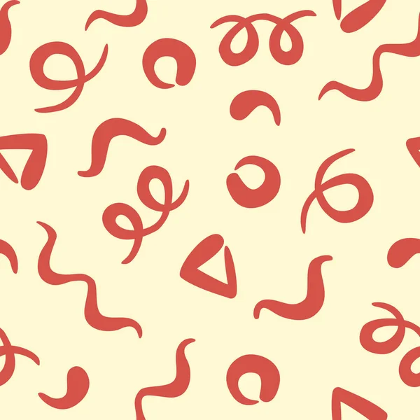 Cute Żółty Czerwony Linia Squiggle Doodle Bezszwowy Wzór Abstrakcyjny Styl — Wektor stockowy