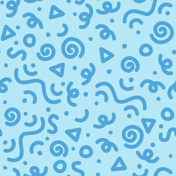 Blaue Linie Squiggle Doodle Nahtloses Muster Memphis Stil Abstrakter Hintergrund — Stockvektor