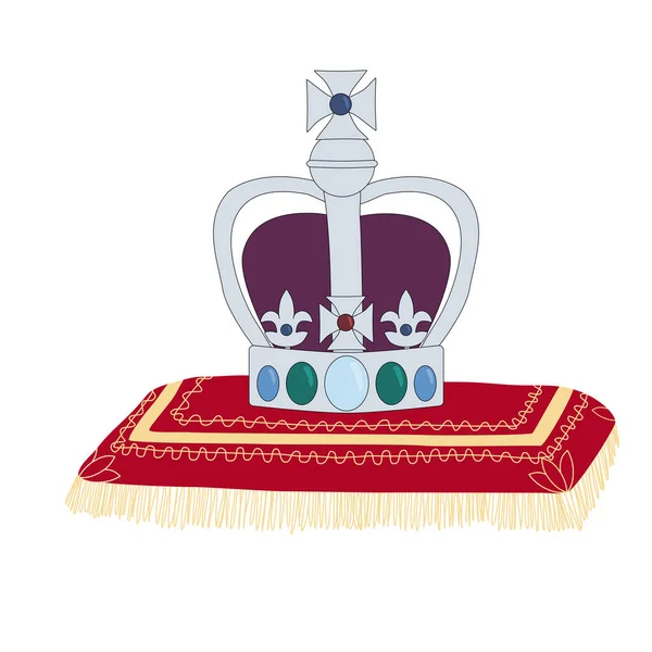 Corona Real Con Gemas Almohada Símbolo Monarquía Británica Británica Ilustración — Vector de stock