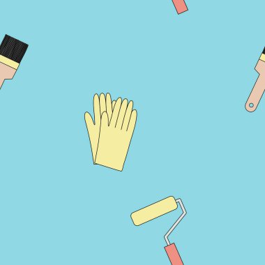 Ev onarım araçlarıyla kusursuz desen, boya fırçası, boya silindiri, iş eldivenleri, vektör illüstrasyonu