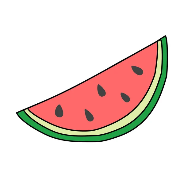 Verse Rijpe Watermeloen Plak Doodle Stijl Vector Illustratie — Stockvector