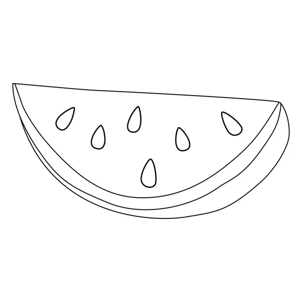Fresh Ripe Watermelon Slice Doodle Style Flat Vector Outline Illustration — Stock Vector