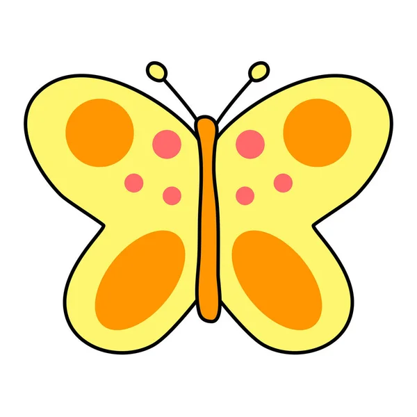 Simple Brillante Estilizado Mariposa Estilo Dibujos Animados Doodle Vector Ilustración — Vector de stock