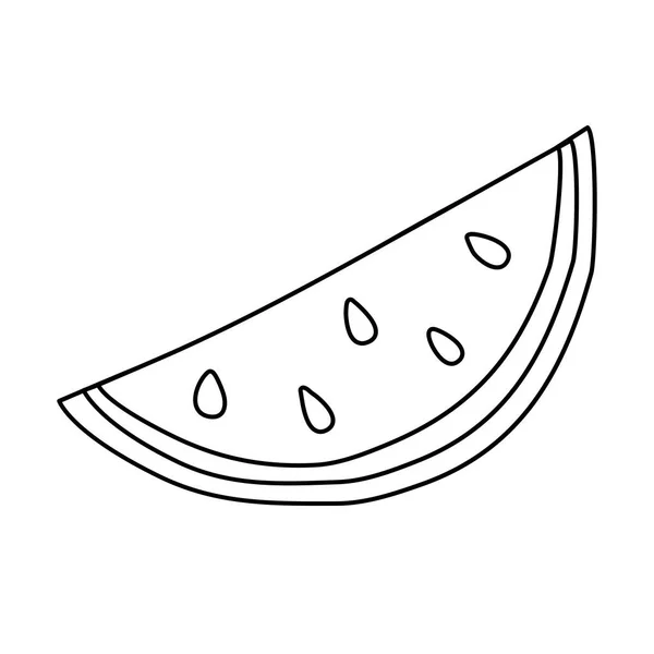 Doodle Style Fresh Ripe Watermelon Slice Flat Vector Outline Illustration — Stock Vector