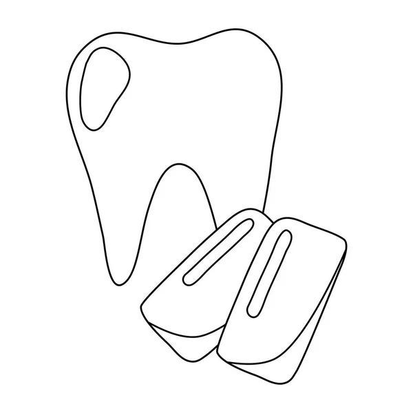 带牙龈垫的牙齿 涂鸦式平面矢量轮廓图解 供儿童着色书籍用 — 图库矢量图片