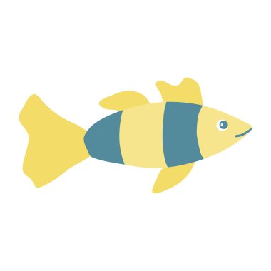 Sarı ve mavi tropikal balıklar, çizgi film stili çocuk resimleri.