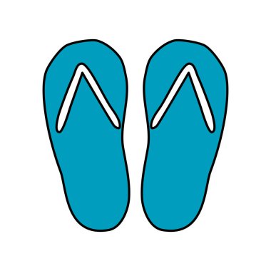 Terlik, sandalet, plaj tatili ve tatil özelliği, karalama stili vektör çizimi