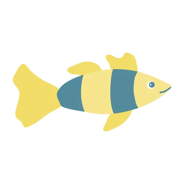 Žlutá Modrá Tropické Svlečené Ryby Kreslený Styl Děti Vektorové Ilustrace — Stockový vektor