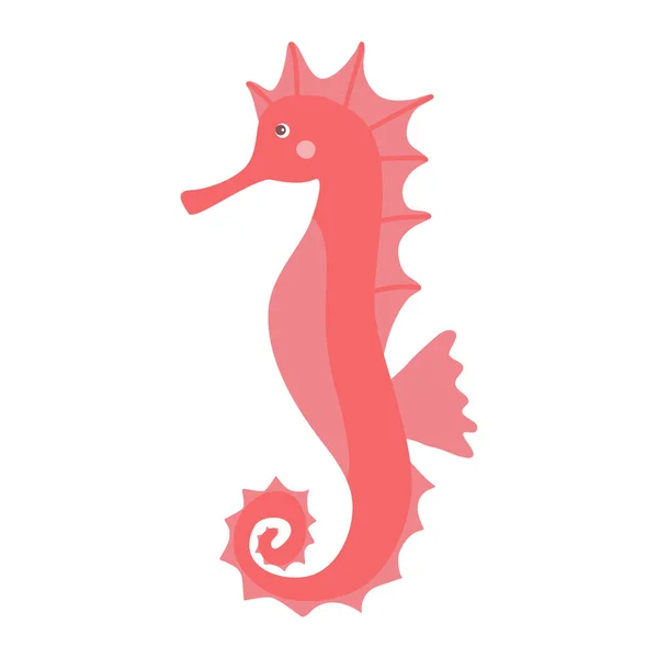 Cute Cartoon Red Sea Horse Flat Vector Illustration Kids — Stock Vector