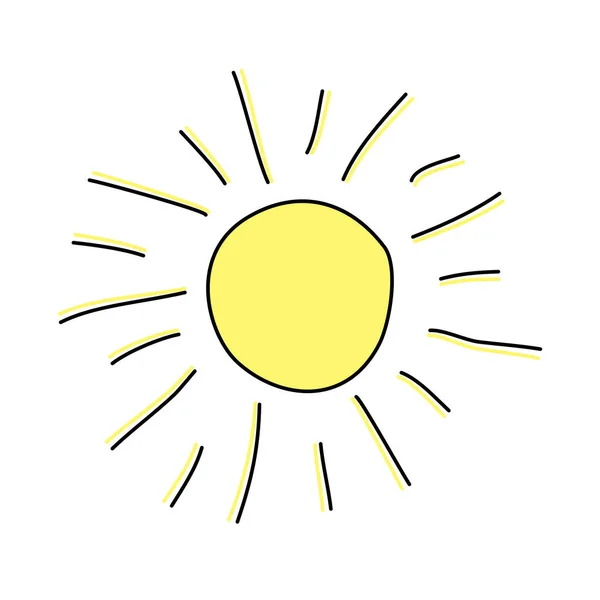 白い背景に孤立したシンプルな太陽のアイコン 漫画の輝き太陽線 ドアスタイルのベクトルイラスト — ストックベクタ