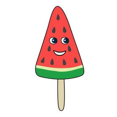 Yüzü olan karpuz dondurması, modaya uygun tarzda tatlı çizgi film karakteri, vektör illüstrasyonu