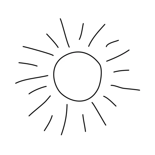 Simple Sun Icon Doodle Style Flat Vector Outline Illustration Kids — Stock Vector