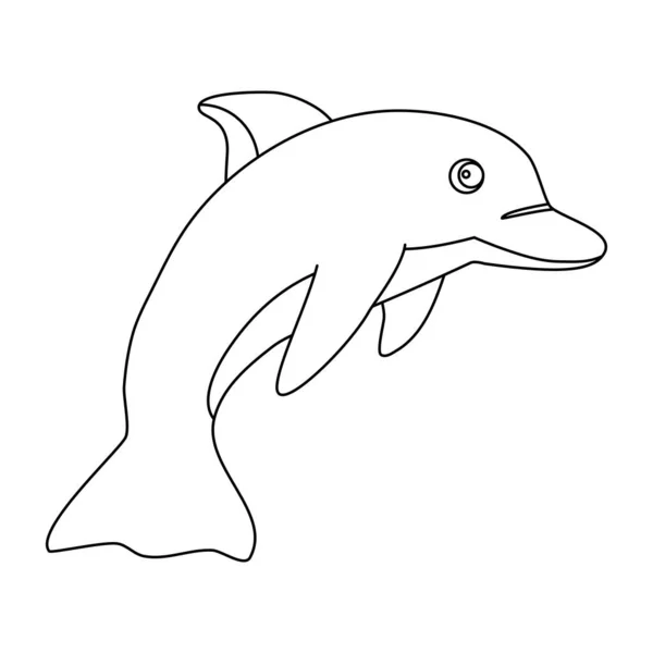 Χαριτωμένο Χαρακτήρα Μασκότ Δελφίνι Doodle Στυλ Επίπεδη Διανυσματική Απεικόνιση Περίγραμμα — Διανυσματικό Αρχείο