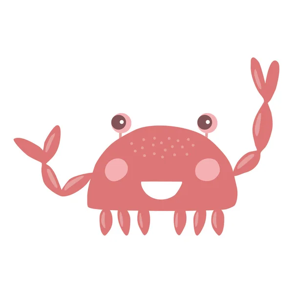 Mignon Personnage Crabe Style Dessin Animé Souriant Agitant Griffe Illustration — Image vectorielle