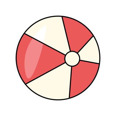 Voleybol ya da su topu oynamak için kırmızı beyaz plaj topu, karalama stili vektör illüstrasyonu