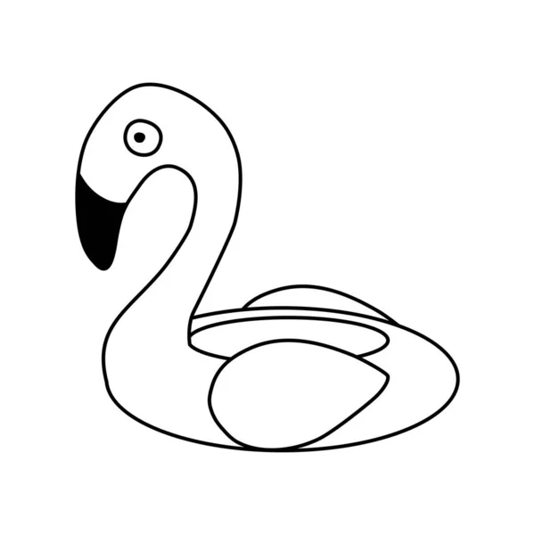 Flamingo Dmuchany Pierścień Basenu Lub Plaży Styl Doodle Płaski Zarys — Wektor stockowy
