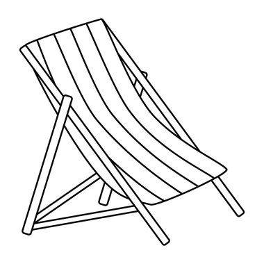 Striped deck or beach chair icon, doodle style flat vector outline illustration for kids coloring book clipart