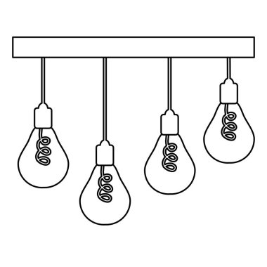 Kablo ampullerinde asılı tavan lambası, karalama stili düz vektör taslağı çocuk boyama kitabı için resimleme