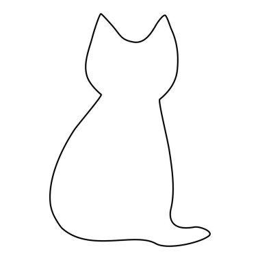 Oturan ev kedisinin silueti, karalama stili düz vektör çizimi çocuk boyama kitabı çizimi