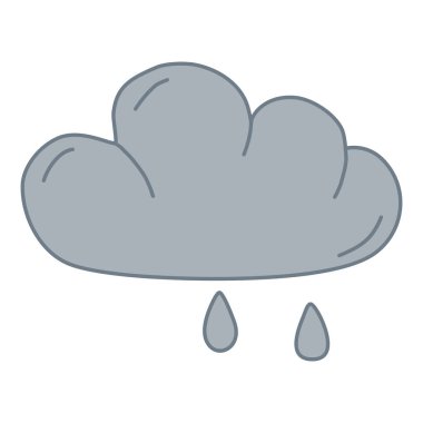 Birkaç damla damlatan gri yağmurlu bulut, sonbahar havası, karalama tarzı düz vektör çizimi