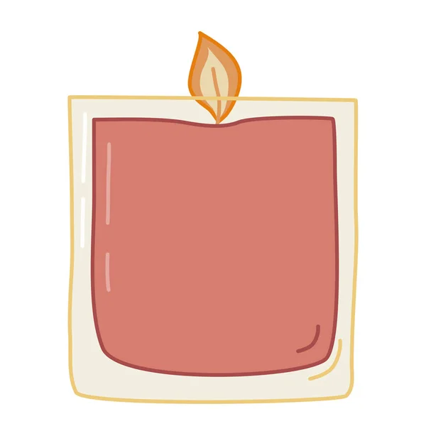 Cute Cozy Burning Candle Glass Doodle Style Flat Vector Illustration — Stock Vector
